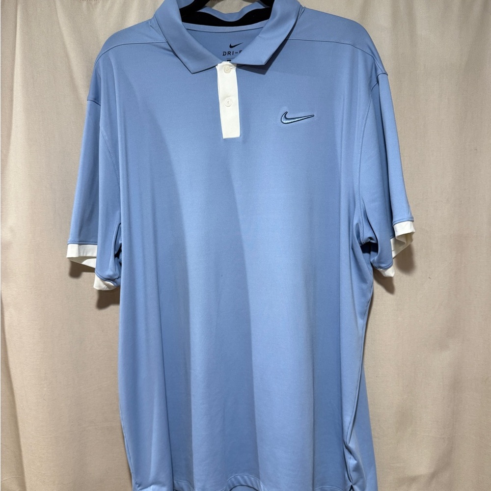 Nike Blue and White Dri-Fit Golf Performance Polo Shirt